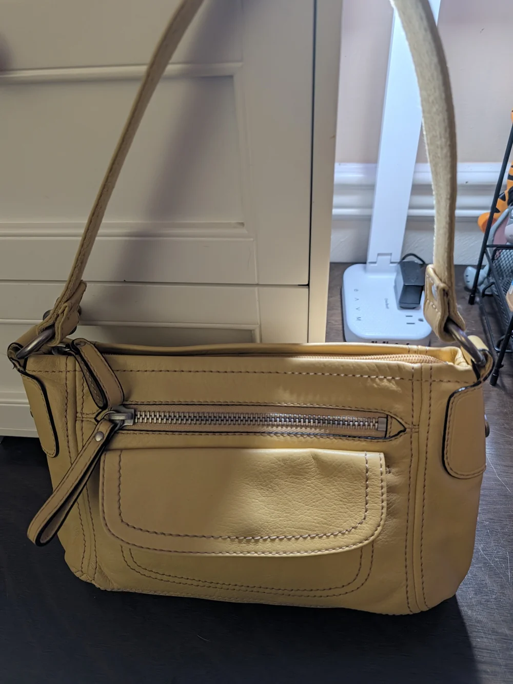 Fossil Long Live Vintage Yellow Pebbled Leather Baguette Shoulder Bag